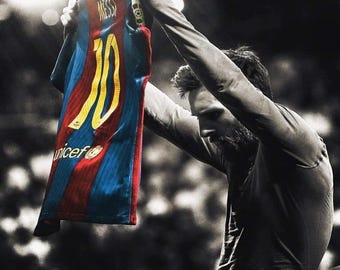 Lionel Messi Iconic Celebration Canvas, Shirt Hold Poster, El Clasico Wall Art, Leo Messi Print, Man Cave Decor, Football Fan Gift