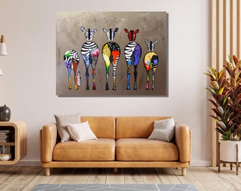 Banksy Zebra Art, Colorful Zebra Wall Art, Abstract Oil Painting on Canvas, Animals Prints, Zebra Abstract Canvas, Colorful Animal Wall Art