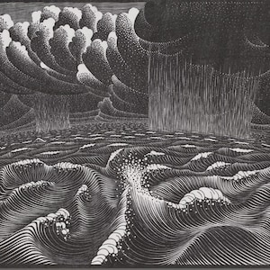 M.C. Escher The Second Day of Creation Canvas Print, The Six Days of Creation Series, Woodcut Reproduction, Religious Wall Art