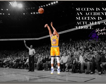 Stephen Curry motiverend succes citaat canvas print, basketbal muur kunst poster, NBA GSW decor, sportcadeau voor basketbalfans