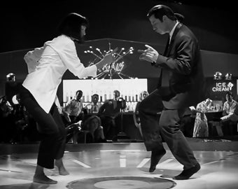 Pulp Fiction Dance Scene Canvas Wall Art | John Travolta & Uma Thurman Poster Print | Iconic Movie Artwork for Home and Office Decor