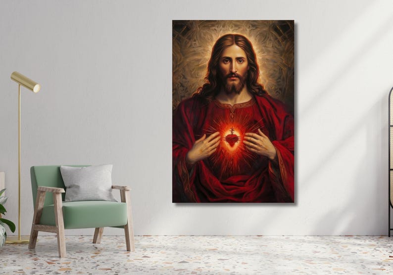 Sacred Heart of Jesus Christ Canvas Wall Art | Holy Religious Poster ...