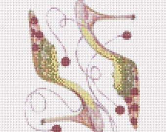 Floral High Heel Cross-Stitch and Needlepoint Pattern • Modern Abstract Embroidery (Digital Download)