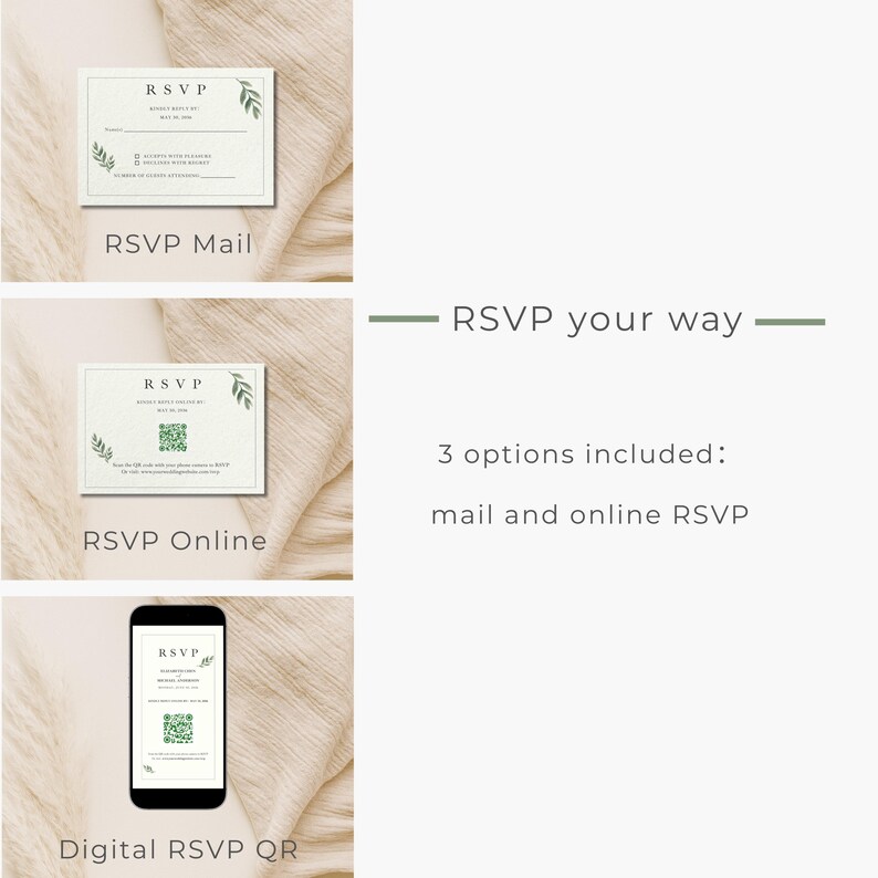 Wedding RSVP Card Template | Mail + QR RSVP | Canva Editable | Greenery ...