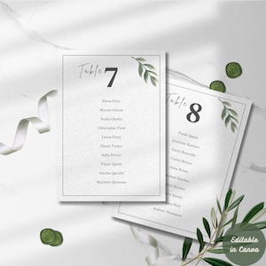 Greenery Seating Chart Cards Template | 5x7 Table Assignment + Find Your Seat | Ever After Olive