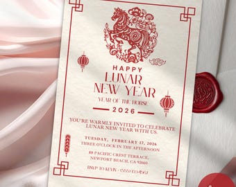 Lunar New Year Invitation Template | Year of the Horse, Canva Editable (Digital Download)