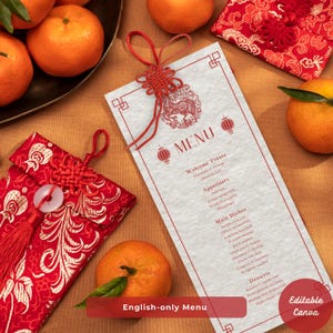 Lunar New Year Menu Template, Year of the Horse, Canva Editable dinner cards (Digital), CNY