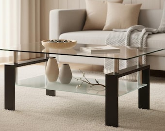 Modern Glass Coffee Table with Metallic Frame for Stylish Living Room Decor