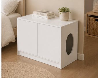 Minimalist Cat Litter Box Cabinet with Hidden Compartment and Soft Cushion for Discreet Use