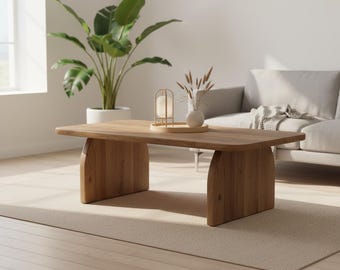Curved Wooden Coffee Table with Rustic Brown Finish for Modern Living Room Decor