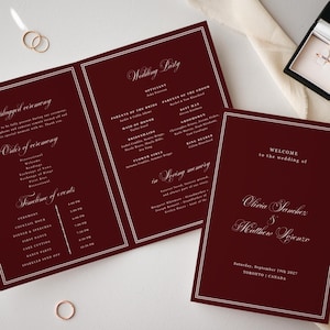 Elegant Burgundy Wedding Program Booklet, Editable Canva Template, Ceremony Program (Digital Download)