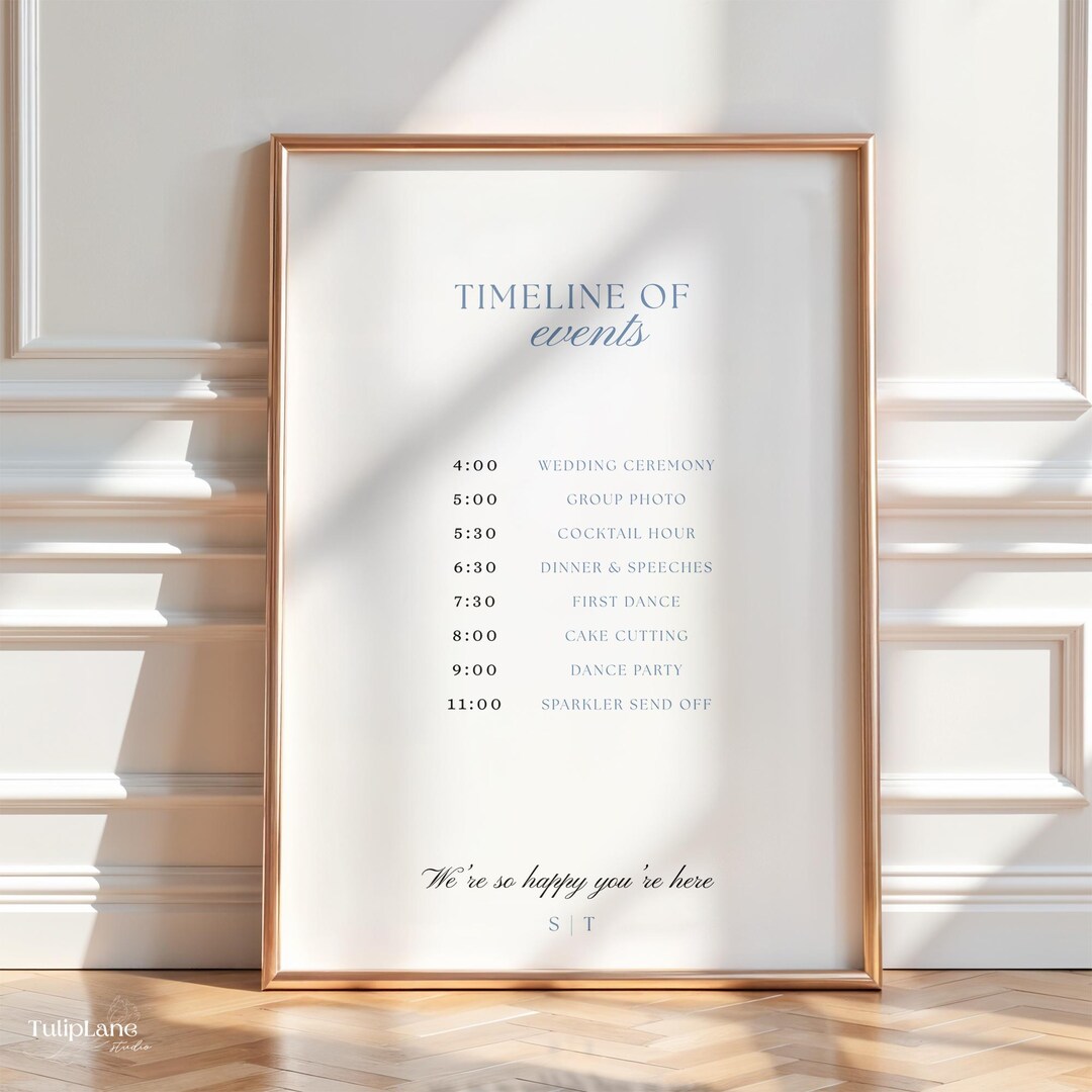 Timeline Sign Examples Elegant Wedding Timeline Sign Template, Soft Blue, Savannah Collection ...