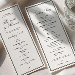 Elegant Wedding Program Card, Black and White Border, Alexandra Collection (Digital Download)