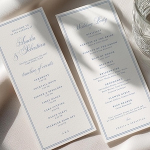 Elegant Wedding Program, Bordered Dusty Blue, Amelia Collection (Digital Download)