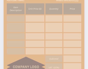 Bewerkbare factuursjabloon neutraal beige canvas | Enkele kleur | Bewerkbaar ontvangstbewijs voor kleine bedrijven