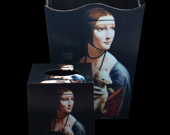 SET Wastebasket and Tissue Box Cover - Lady with an Ermine