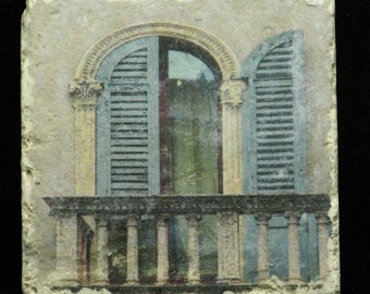 Set of 4 Marble Coasters - Blue Shutters in Verona Italy