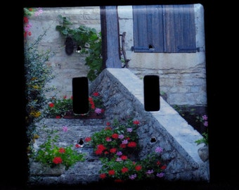 Double Switchplate Cover - Steps and Flowers in Loubressac