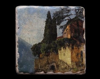 Set of 4 Marble Coasters - Villa in Lake Como Italy