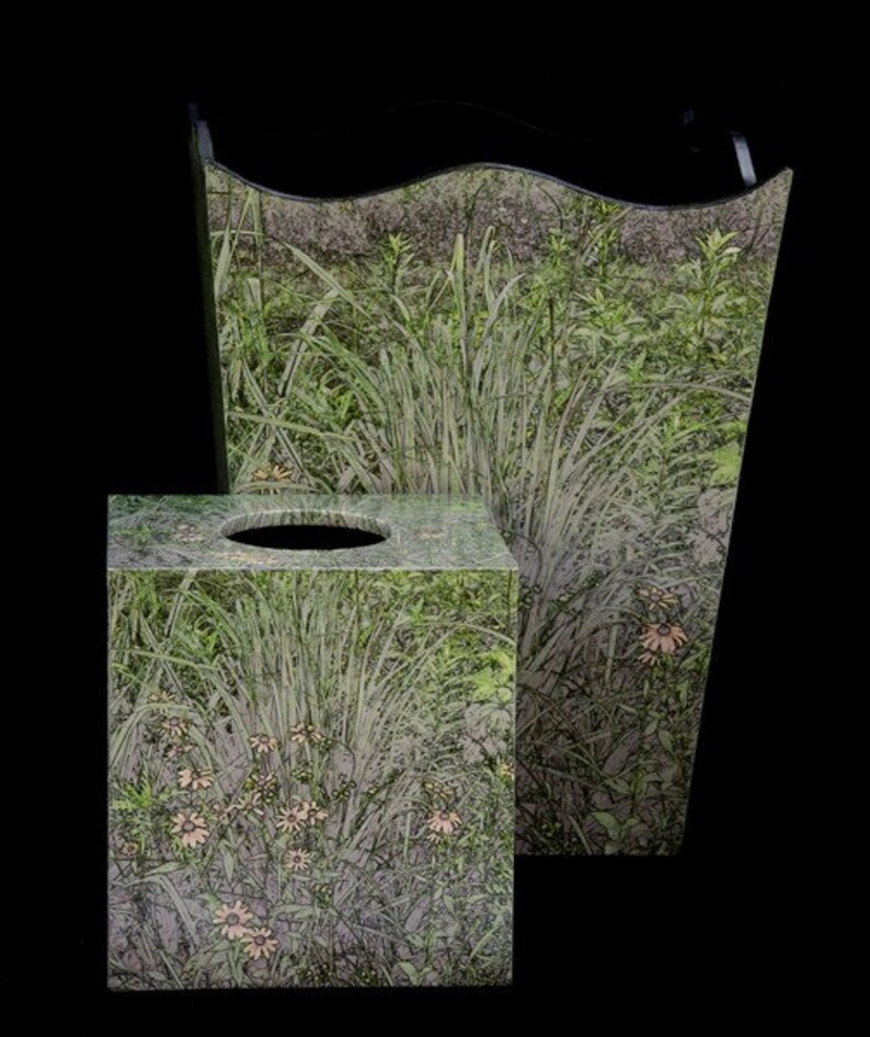 SET Wastebasket and Tissue Box Cover Arts and Crafts Style Etsy