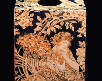 Mucha Art Décor Tissue Box Cover Woman with Flowers