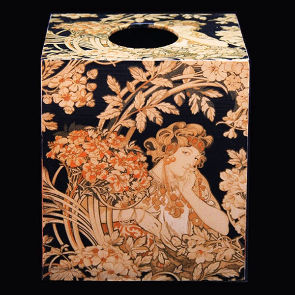 Mucha Art Décor Tissue Box Cover Woman with Flowers