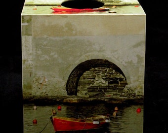 Tissue Box Cover Red Boat in Vernazza Harbor on the Cinque Terre