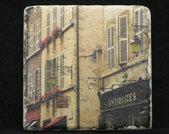 Set of 4 Marble Coasters - Shutters & Shops in Beaune