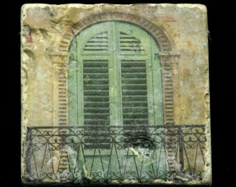 Set of 4 Marble Coasters - Green Shutters in Verona Italy