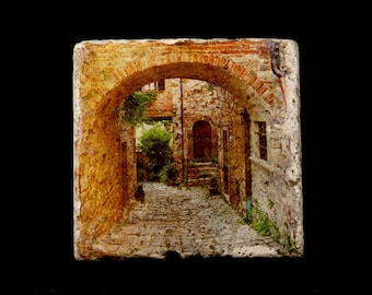 Set of 4 Marble Coasters - Arch and Lane in Tuscany