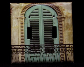 Double Switchplate Cover - Green Shutters