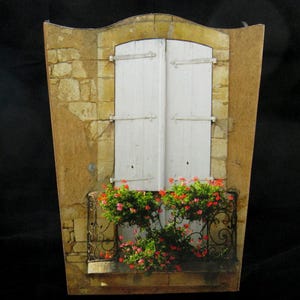 SET Wastebasket and Tissue Box Cover - Shutters and Flowers in Domme France