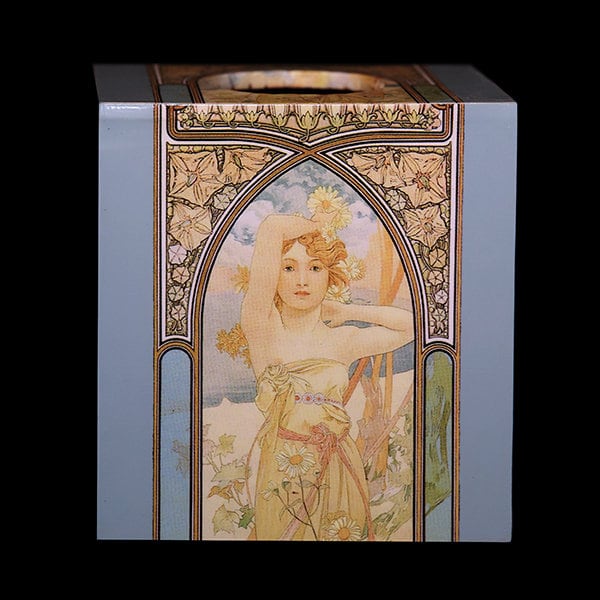 Tissue Box Cover Art Nouveau Home Decor - Mucha Beauty in Blue