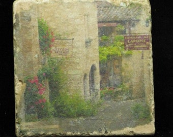 Set of 4 Marble Coasters - Quiet Lane in St Cirq France