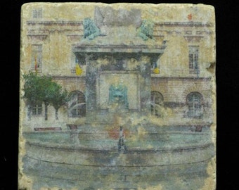 Set of 4 Marble Coasters - Fountain in Arles - Provence France