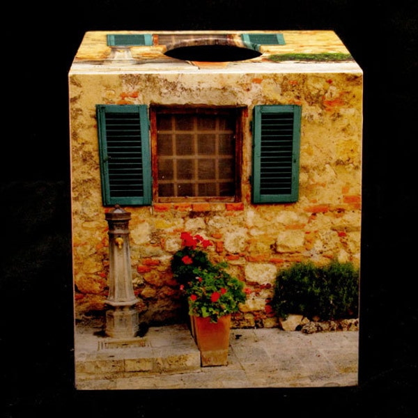 Tuscan Home Décor Tissue Box Cover of Fountain and Window in Chianti Tuscany Italy