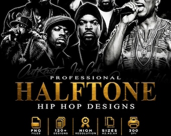 Über 120 Hip-Hop-Monochrom-Halbton-Designs für DTF/DTG in hoher Auflösung (Originalarbeit)