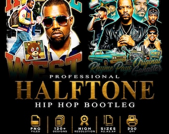 120 Hip-Hop-Bootleg-Halbton-Designs für DTF/DTG (Originalgrafiken)
