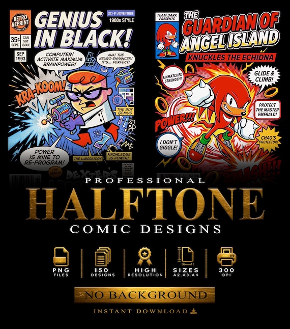 150 Comic Halftone Designs For DTF DTG Printing A2, A3 and A4 Sizes High Resolution Ready to Use
