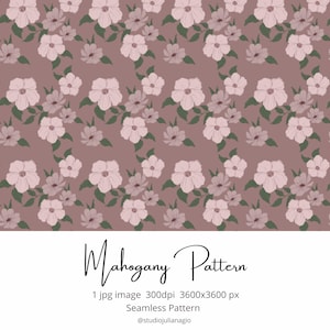 Shabby Chic Mauve Floral Seamless Pattern, Dusty Rose Vintage Digital Paper, Romantic Botanical Surface Design Tile