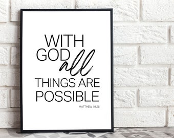 With God All Things are Possible Scripture print, Bible Verse printable, Modern Scripture, christian office decor, christian entrepreneur