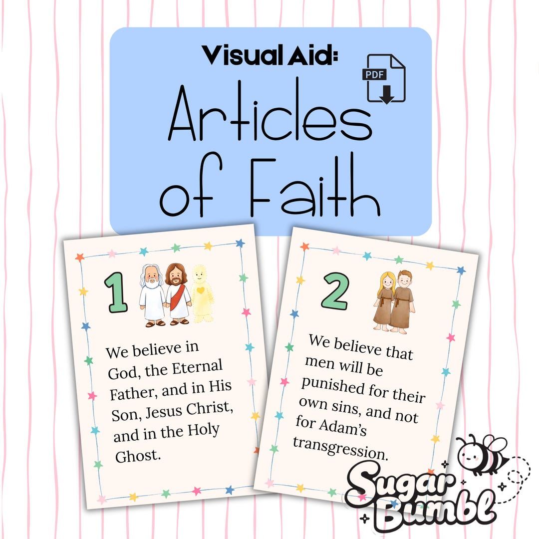 Scripture Visual Asd Articles of Faith Printable Set | LDS Primary Teaching Cards | Come ...