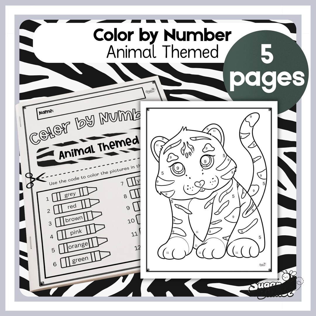 Animal Color by Number Printable Worksheet Pack, 5 Coloring Pages, Prek ...