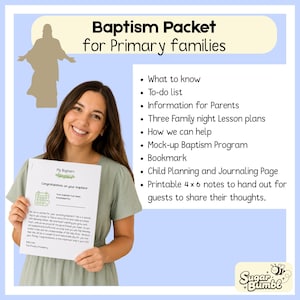 LDS Baptism Packet for Primary Families | Baptism Preparation Kit | Primary Presidency Resource | Baptism Checklist & Family Home Evening