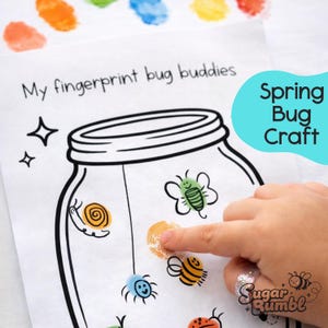 Utskrivbart fingeravtryckspyssel med insekter | Vårpysselaktivitet för barn | Konstprojekt för förskola | Dagispyssel | Fingeravtrycksaktivitet för småbarn