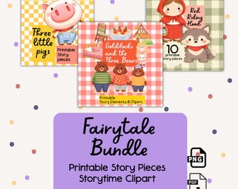 Fairytale Bundle Printable Story Pieces | Goldilocks Red Riding Hood Three Little Pigs | Preschool Storytime Printables | Fairytale Clipart