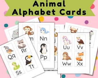 Animal Alphabet Flashcards Printable | A–Z Preschool Letter Cards | Cute Classroom & Homeschool Decor | Instant Download