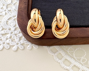 18K Gold Plated Knoten Ohrstecker, klobiger Statement Schmuck