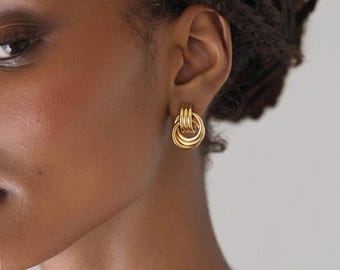 18K Gold Plated Twisted Knot Stud Earrings, Sculptural Statement Jewelry