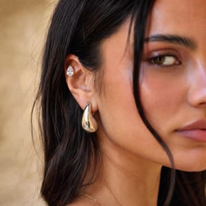 Chunky Teardrop Stud Earrings, Polished Dome Drop, 18K Gold Plated Stainless Steel